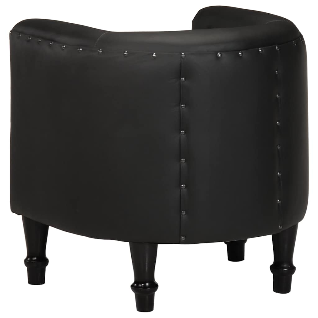 Tub Chair Black Real Leather