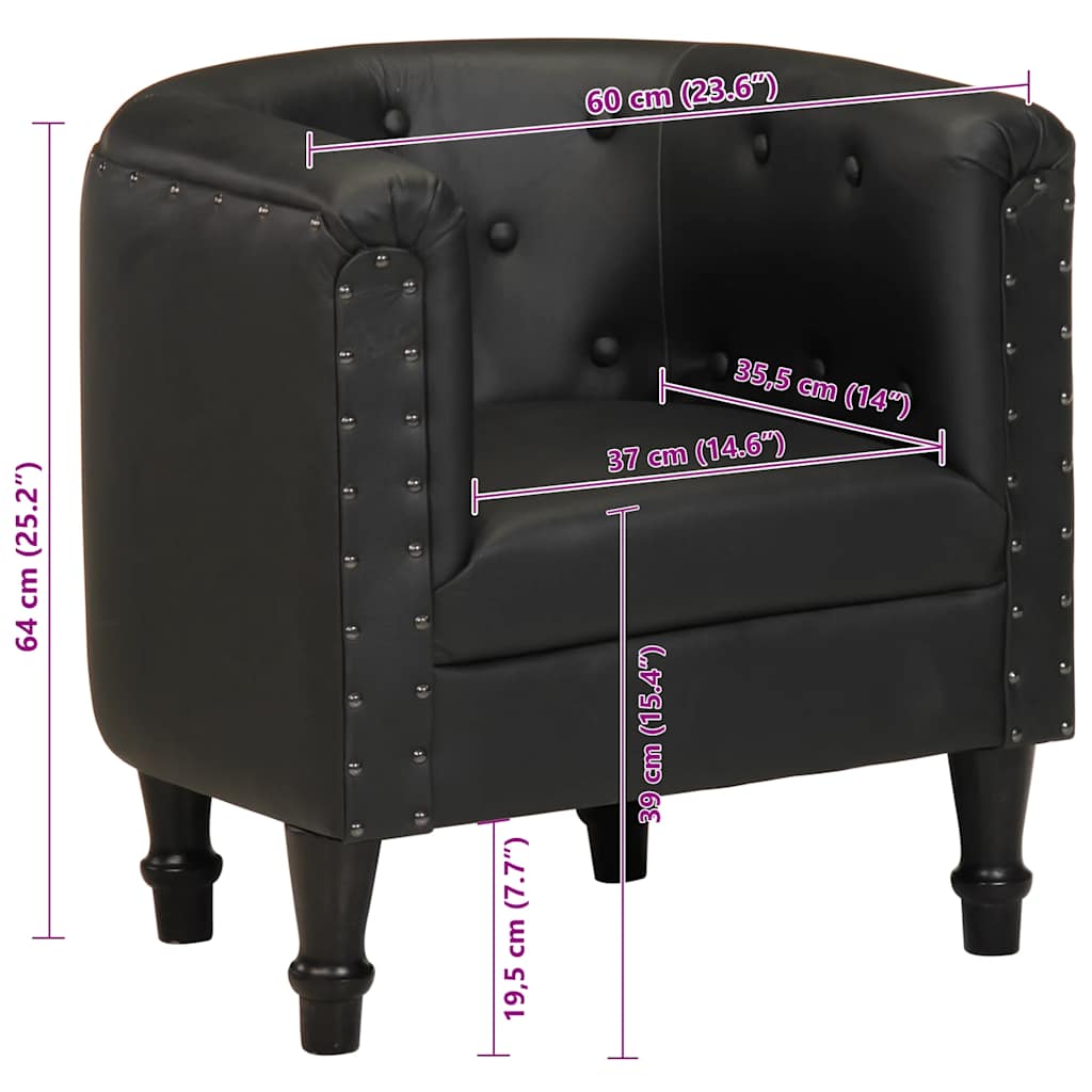 Tub Chair Black Real Leather