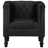 Tub Chair Black Real Goat Leather - Front View