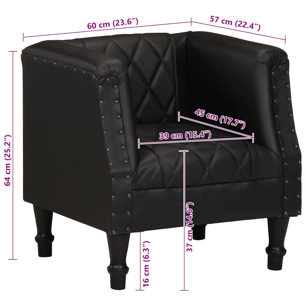 Tub Chair Black Real Goat Leather
