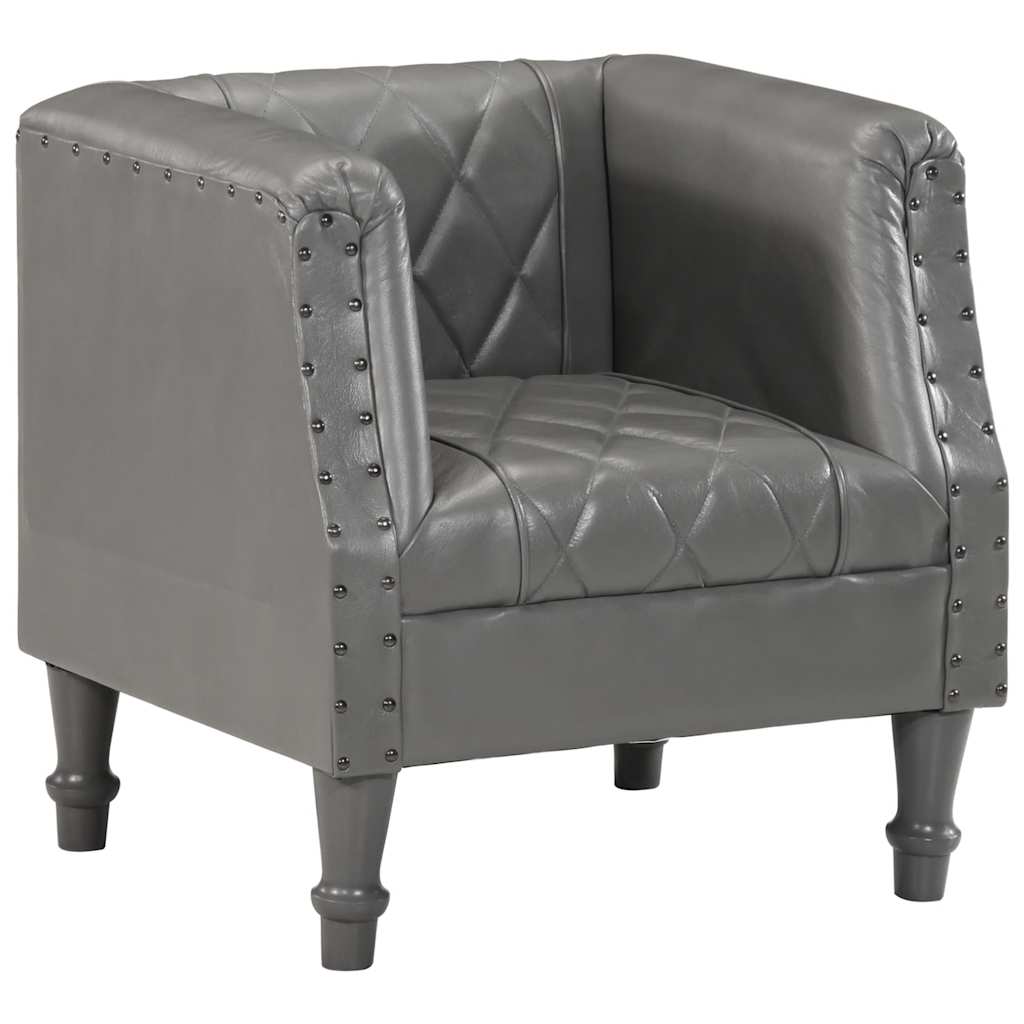 Tub Chair Grey Real Goat Leather