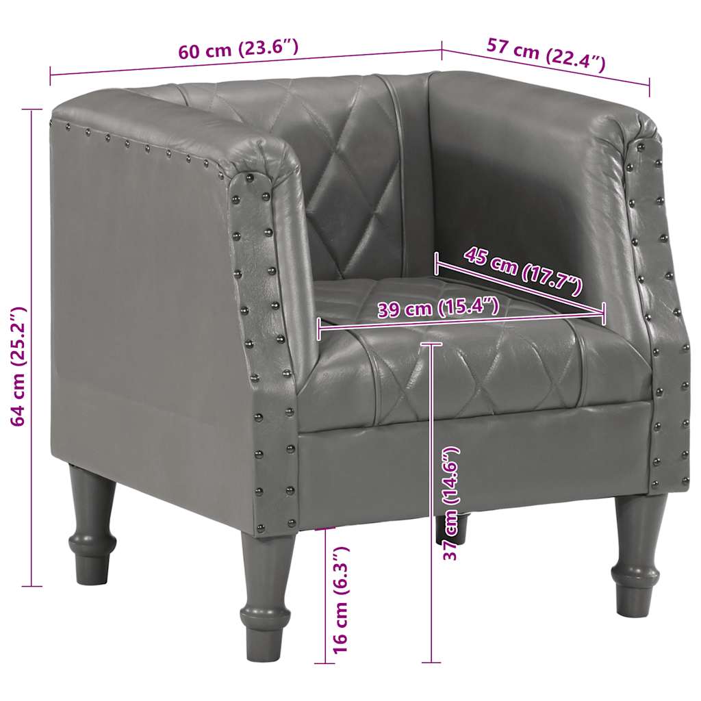 Tub Chair Grey Real Goat Leather