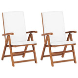 Reclining Garden Chairs with Cushions 2 pcs Solid Teak Wood Cream