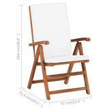 Reclining Garden Chairs with Cushions 2 pcs Solid Teak Wood Cream - Low Angle