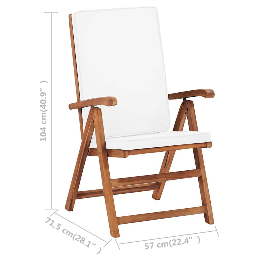 Reclining Folding Chairs with Cushions 2 pcs Cream