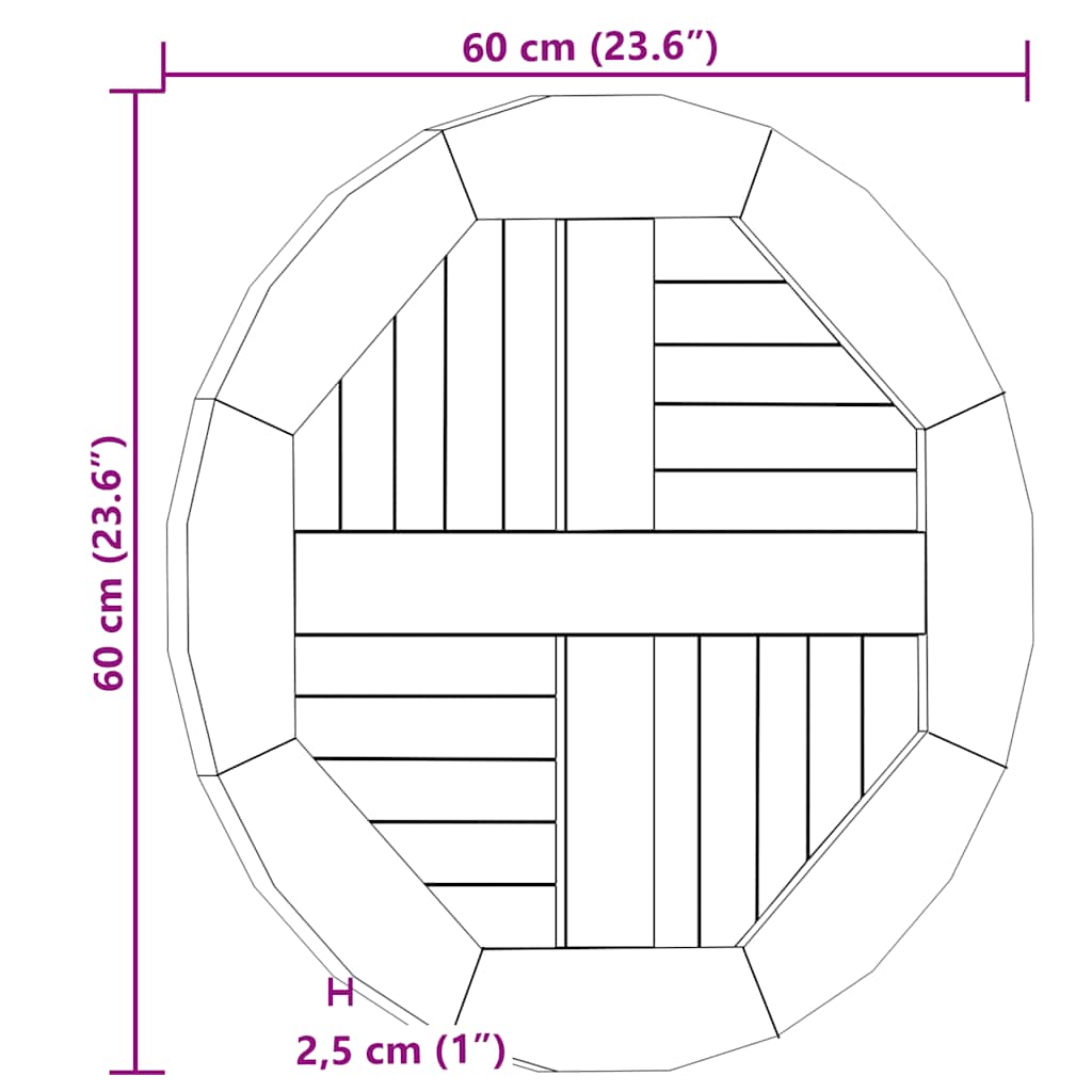 Table Top Solid Teak Wood Round 2.5 cm 60 cm