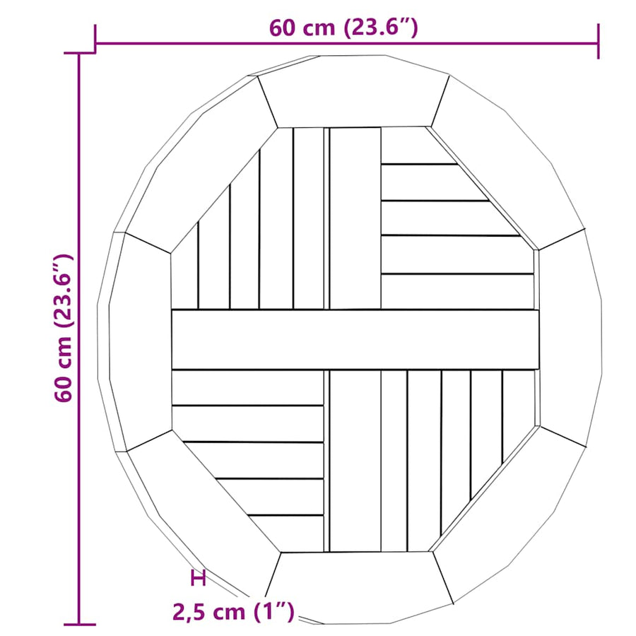 Table Top Solid Teak Wood Round 2.5 cm 60 cm