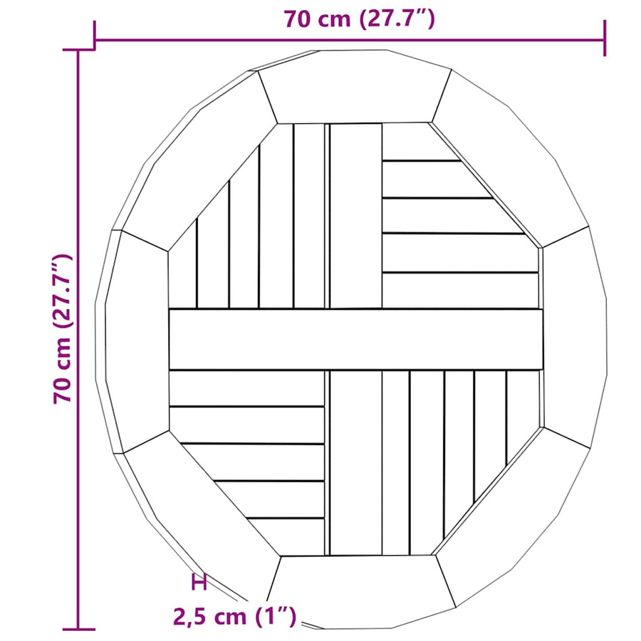 Table Top Solid Teak Wood Round 2.5 cm 70 cm