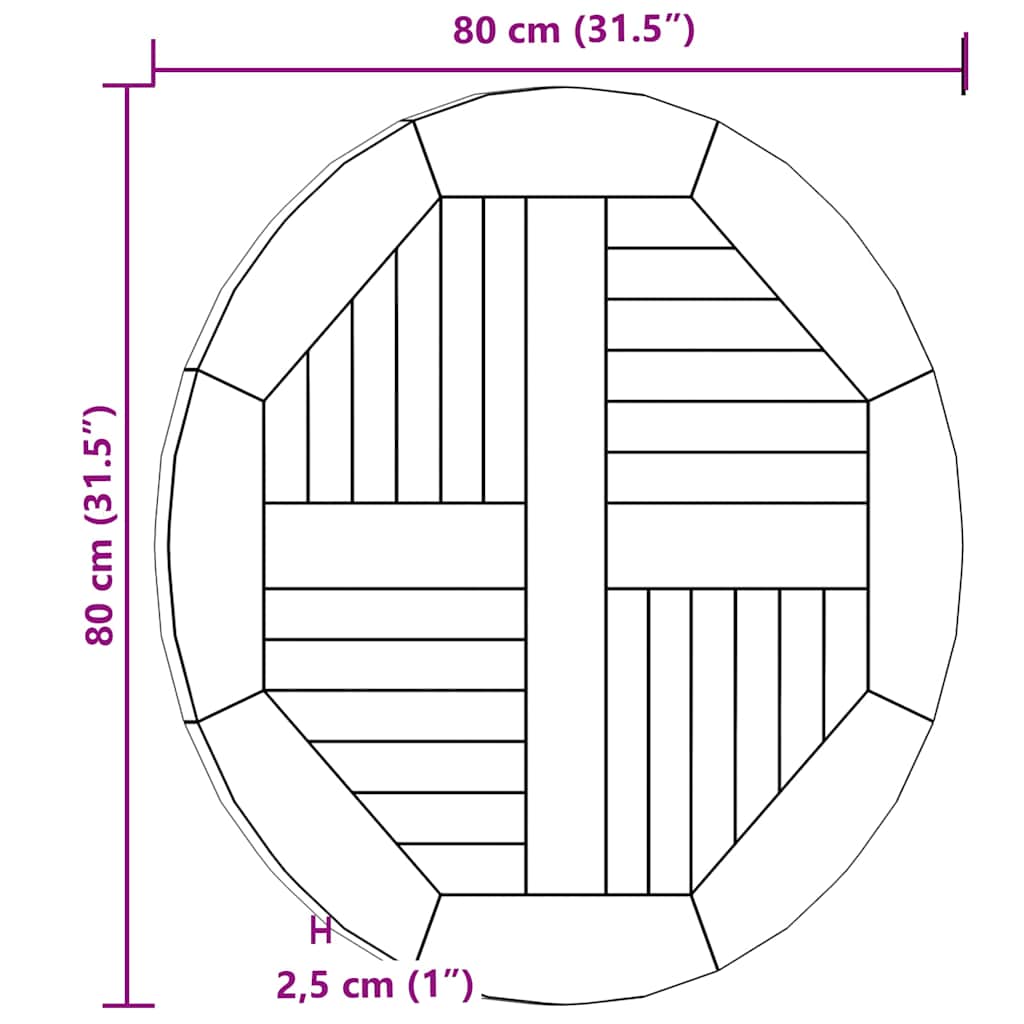 Table Top Solid Teak Wood Round 2.5 cm 80 cm