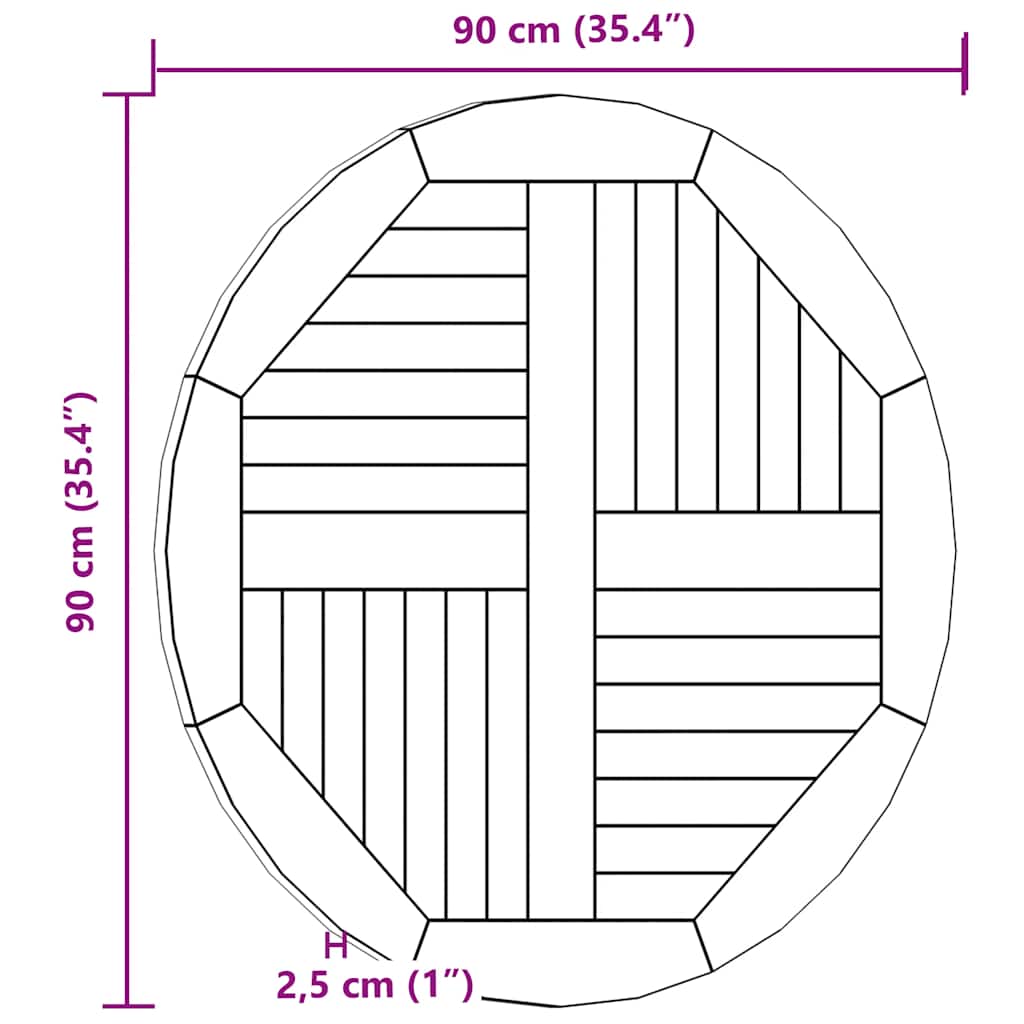 Table Top Solid Teak Wood Round 2.5 cm 90 cm