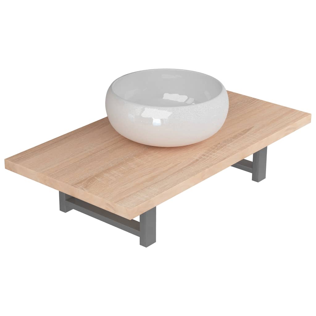 Two Piece Bathroom Furniture Set Ceramic Oak