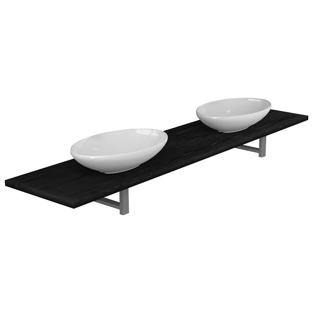 Three Piece Bathroom Furniture Set Ceramic Black