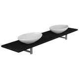 Three Piece Bathroom Furniture Set Ceramic Black - Front View