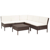 6 Piece Garden Lounge Set with Cushions Poly Rattan Brown