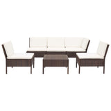 6 Piece Garden Lounge Set with Cushions Poly Rattan Brown - Front View