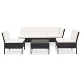 6 Piece Garden Lounge Set with Cushions Poly Rattan Black