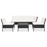6 Piece Garden Lounge Set with Cushions Poly Rattan Black - Front View