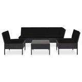 6 Piece Garden Lounge Set with Cushions Poly Rattan Black - Front View