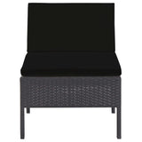 6 Piece Garden Lounge Set with Cushions Poly Rattan Black - Close-Up Angle