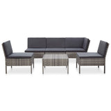 6 Piece Garden Lounge Set with Cushions Poly Rattan Grey - Front View