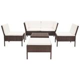 6 Piece Garden Lounge Set with Cushions Poly Rattan Brown - Front View