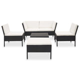 6 Piece Garden Lounge Set with Cushions Poly Rattan Black - Front View