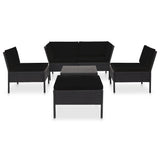 6 Piece Garden Lounge Set with Cushions Poly Rattan Black - Front View