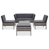 6 Piece Garden Lounge Set with Cushions Poly Rattan Grey - Front View