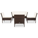 6 Piece Garden Lounge Set with Cushions Poly Rattan Brown - Front View