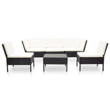 6 Piece Garden Lounge Set with Cushions Poly Rattan Black - Front View