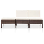 3 Piece Garden Lounge Set with Cushions Poly Rattan Brown