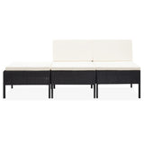 3 Piece Garden Lounge Set with Cushions Poly Rattan Black - Front View