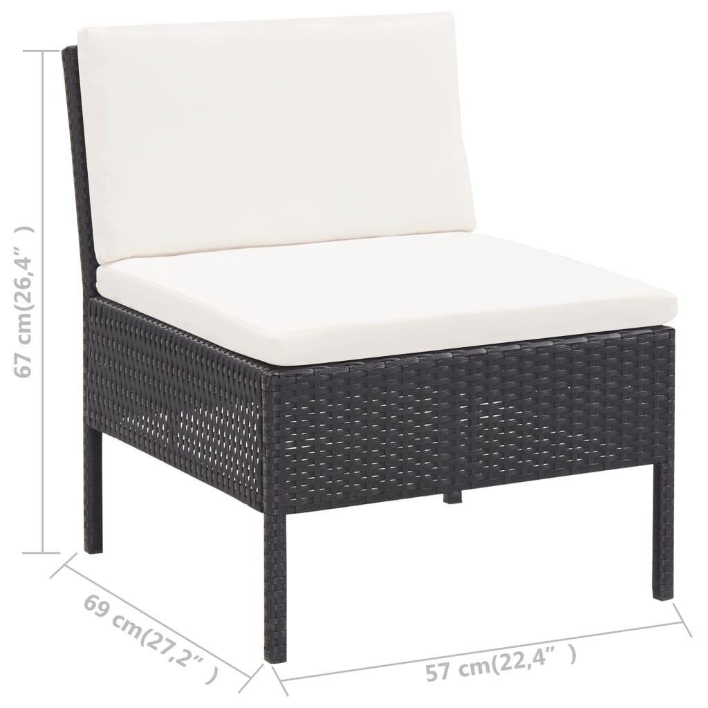 3 Piece Garden Lounge Set with Cushions Poly Rattan Black