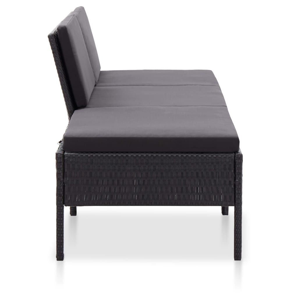 3 Piece Garden Lounge Set with Cushions Poly Rattan Black