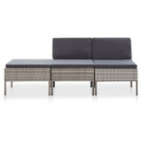 3 Piece Garden Lounge Set with Cushions Poly Rattan Grey - Front View