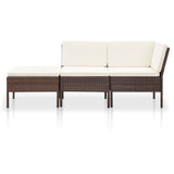 3 Piece Garden Lounge Set with Cushions Poly Rattan Brown - Front View