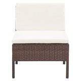 3 Piece Garden Lounge Set with Cushions Poly Rattan Brown - Low Angle