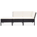 3 Piece Garden Lounge Set with Cushions Poly Rattan Black - Front View