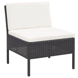 3 Piece Garden Lounge Set with Cushions Poly Rattan Black - Rear View