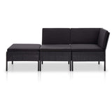 3 Piece Garden Lounge Set with Cushions Poly Rattan Black - Front View