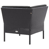 3 Piece Garden Lounge Set with Cushions Poly Rattan Black - Rear View