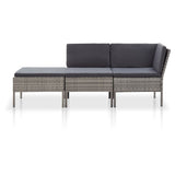 3 Piece Garden Lounge Set with Cushions Poly Rattan Grey - Front View