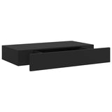 Floating Wall Shelf with Drawer Black 48x25x8 cm - Front View