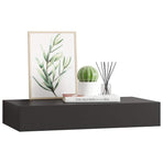 Floating Wall Shelf with Drawer Black 48x25x8 cm