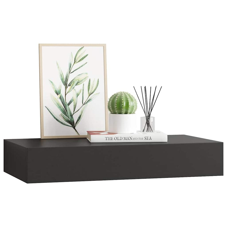 Floating Wall Shelf with Drawer Black 48x25x8 cm