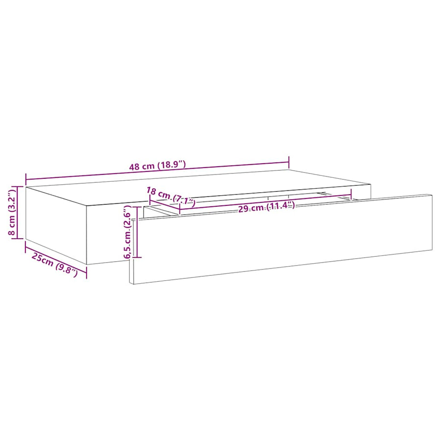 Floating Wall Shelf with Drawer Black 48x25x8 cm
