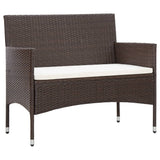 4 Piece Garden Lounge Set with Cushions Poly Rattan Brown - Front View