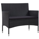 4 Piece Garden Lounge Set with Cushions Poly Rattan Black - Front View
