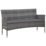 4 Piece Garden Lounge Set With Cushions Poly Rattan Grey - Front View