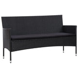 4 Piece Garden Lounge Set With Cushions Poly Rattan Black - Front View